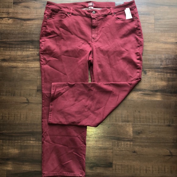 Dress Barn Burgundy All Day Stretch Straight Jeans - Picture 6 of 10
